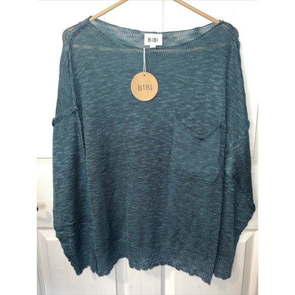 Bibi - LOOSE FIT LOW GAUGE TEAL SWEATER TOP- NWT - Picture 4 of 10